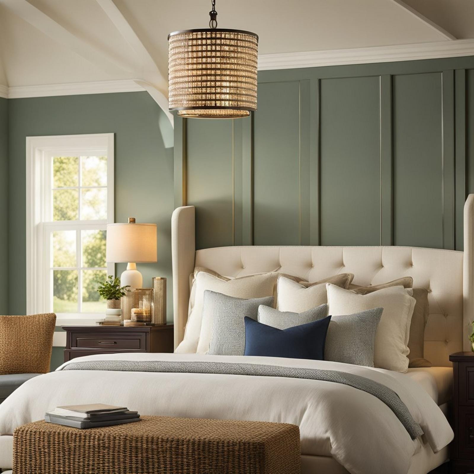 7 coastal bedroom chandelier (bright ideas) 6 A coastal bedroom with a Lowe's Kichler Aubrey 4-Light Chandelier as the focal point, casting a warm glow over the room's decor