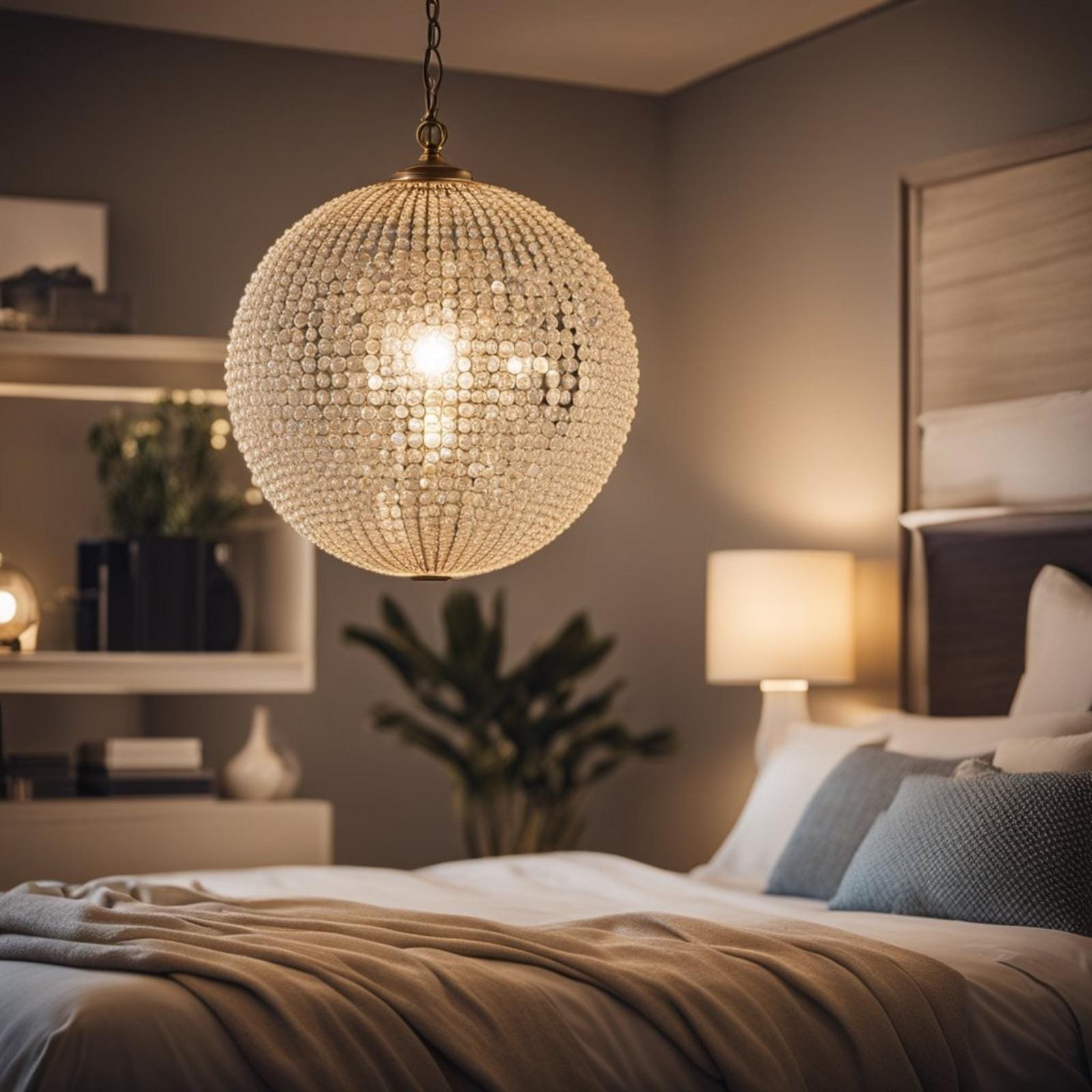7 coastal bedroom chandelier (bright ideas) 8 A coastal bedroom is illuminated by a West Elm Modern Glass Globe Chandelier, casting a warm and inviting glow over the room's decor