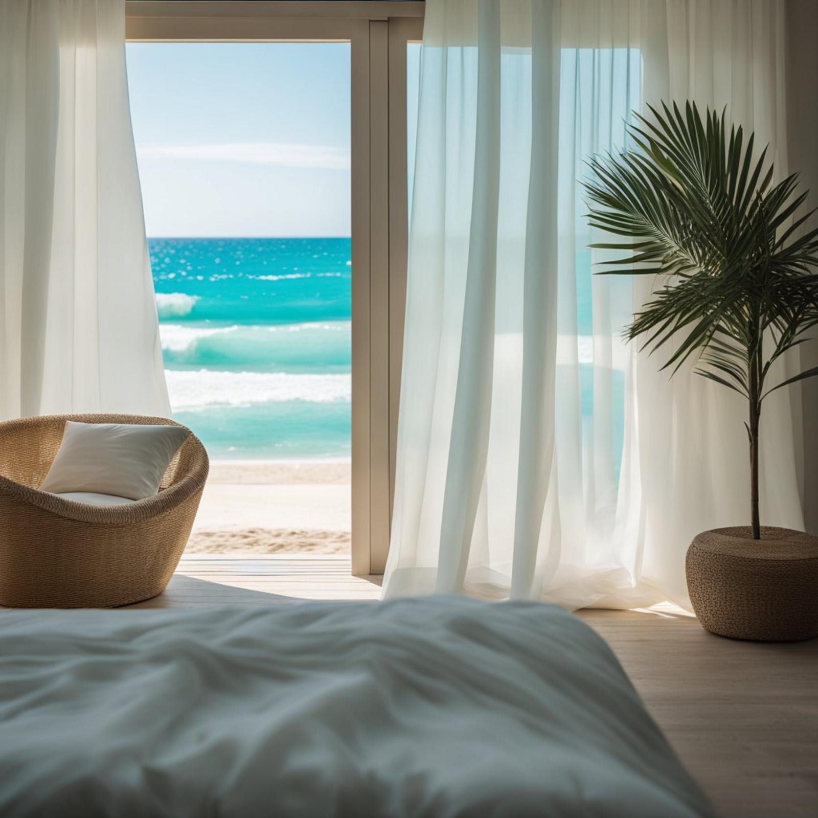 7 coastal bedroom curtain ideas (ocean views) 14 Try a Splash of Color with Tropical Prints