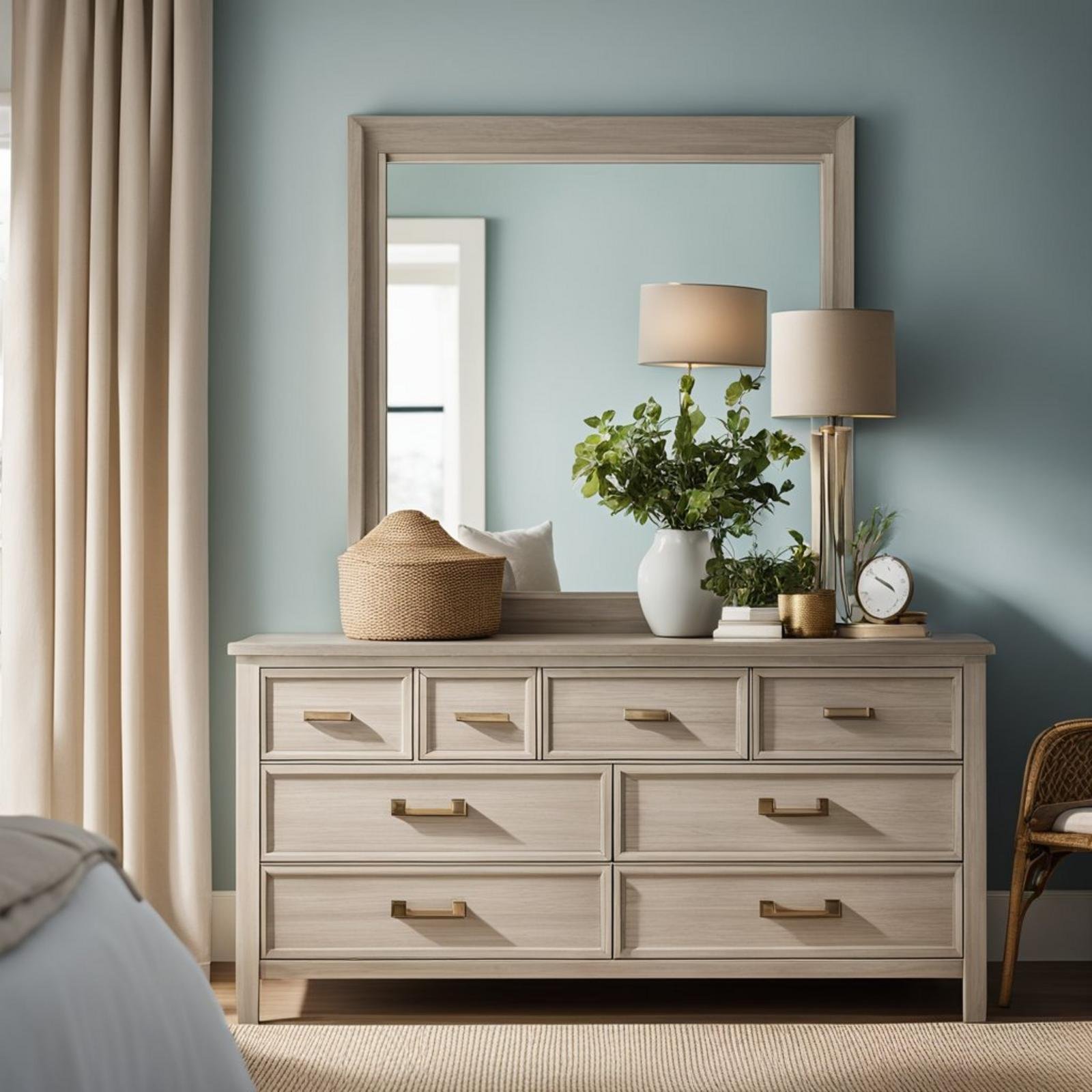 A coastal bedroom dresser with RH Shutter Dresser design