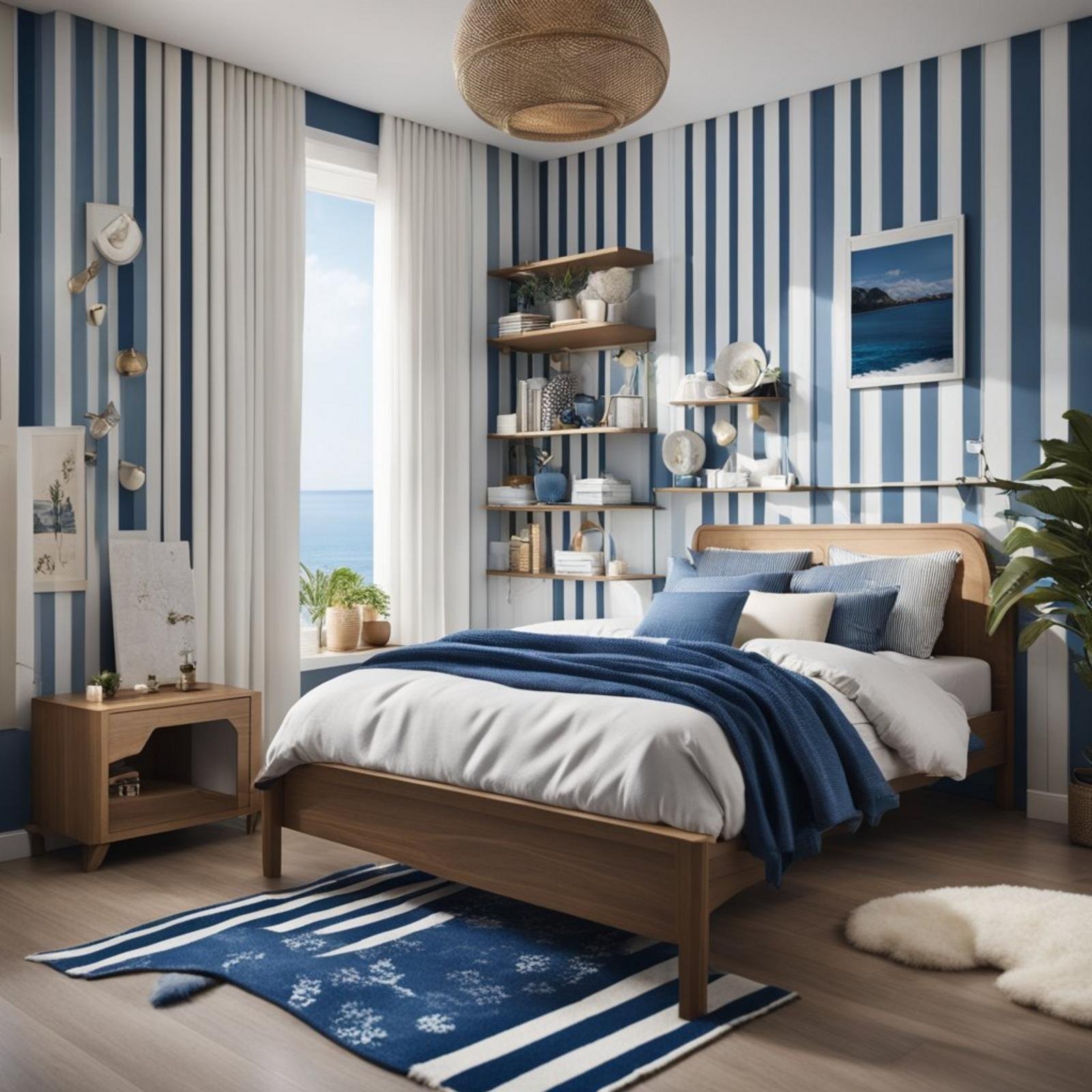 7 coastal bedroom for boys ideas (surf's up! ) 6 A coastal-themed bedroom for boys with a striped blue and white rug
