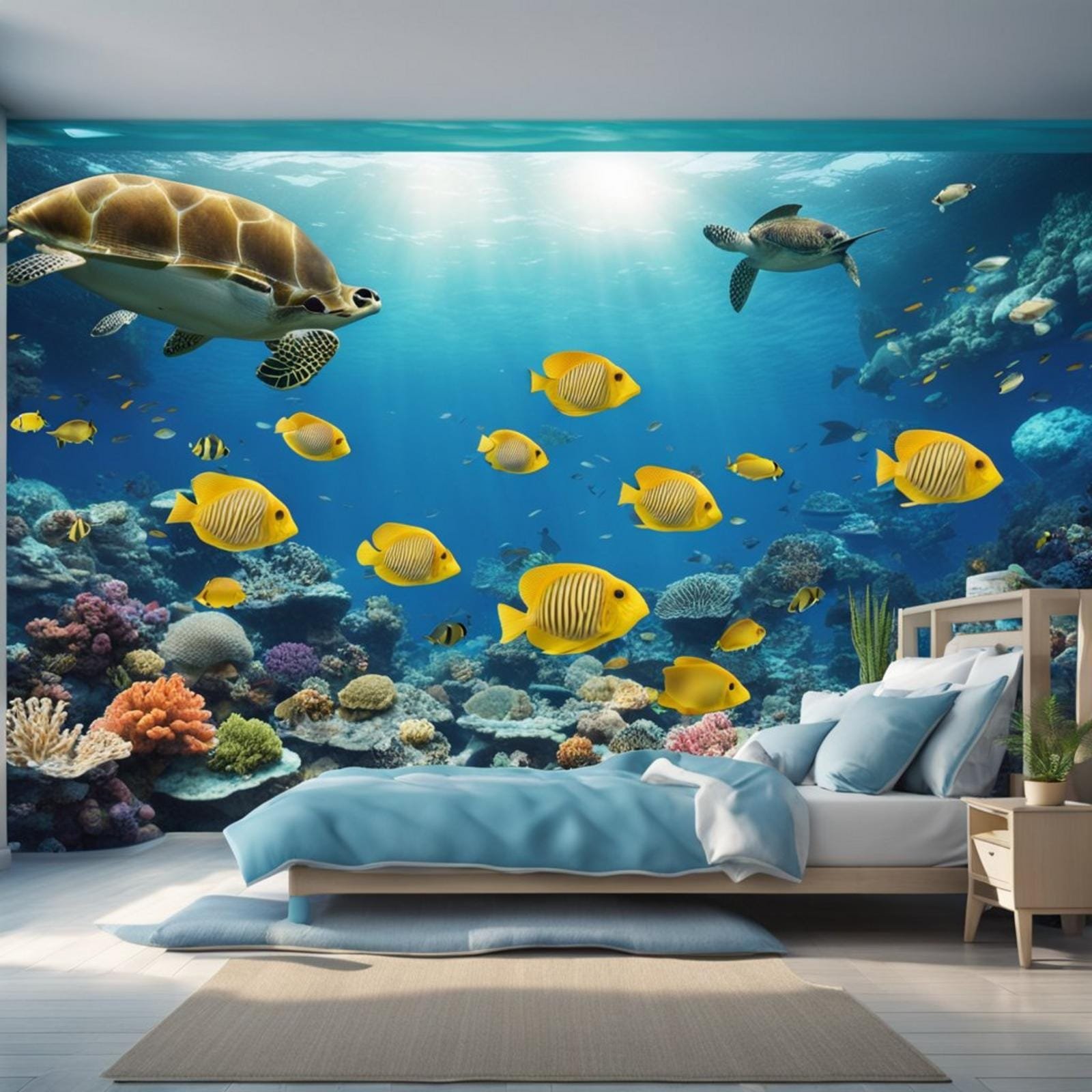 7 coastal bedroom for boys ideas (surf's up! ) 11 Underwater scene with colorful fish, sea turtles, and coral reef for marine life wall stickers in a coastal boys' bedroom