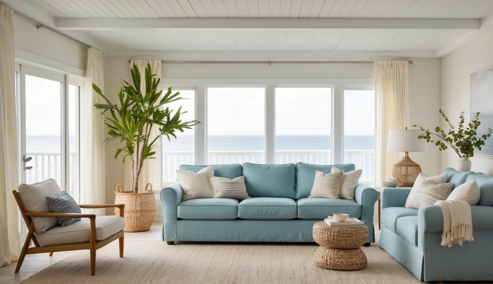 A cozy coastal living room with a Stocksund sofa as the focal point, surrounded by light and airy decor