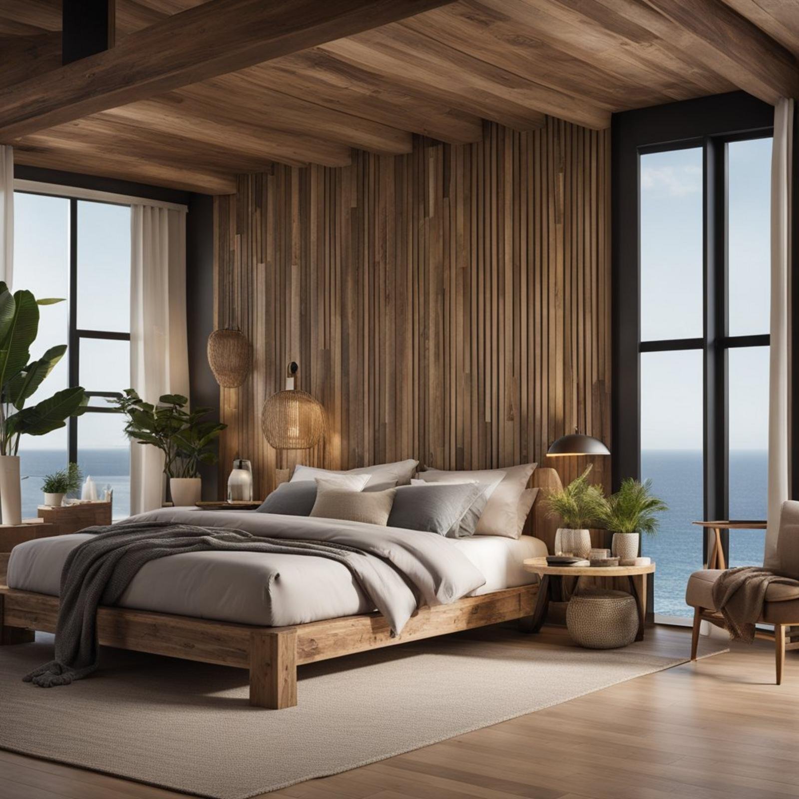 5 ways to style an earthy tones coastal bedroom (you'll love #3) 3 A coastal bedroom with a reclaimed wood bed frame in earthy tones