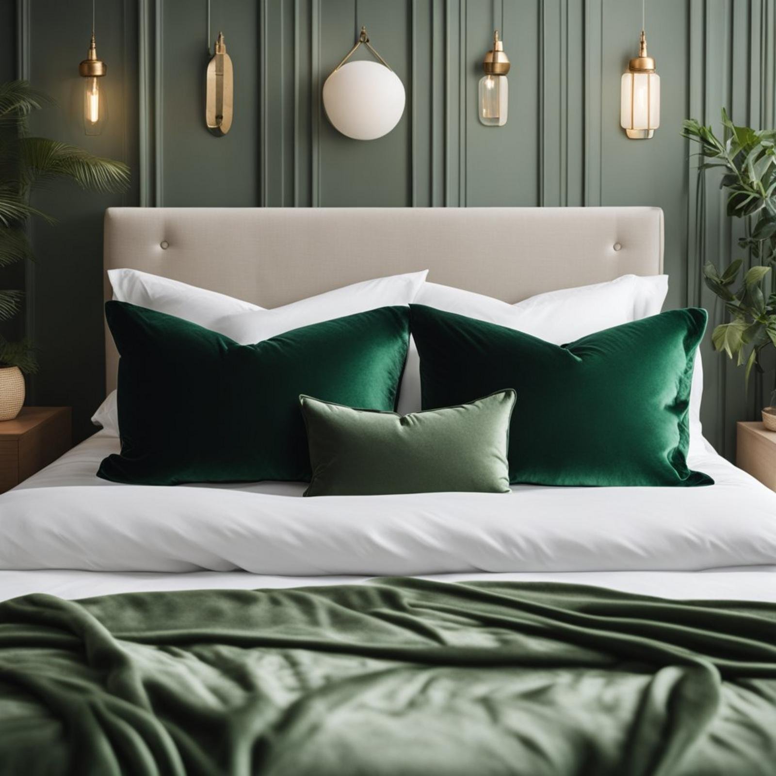 5 ways to style an earthy tones coastal bedroom (you'll love #3) 7 A coastal bedroom adorned with forest green velvet throw pillows in earthy tones