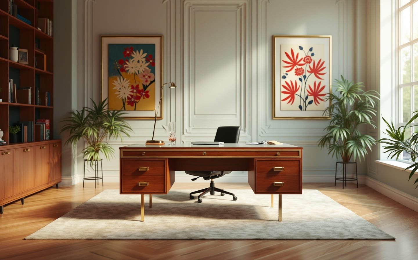 2) Elegant Desk With Brass Accents