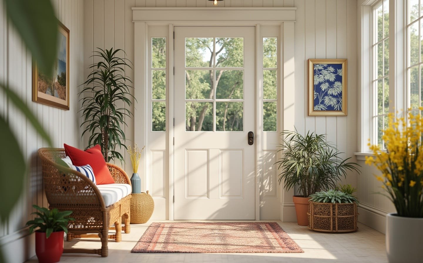 3) Rattan Bench With Cushions