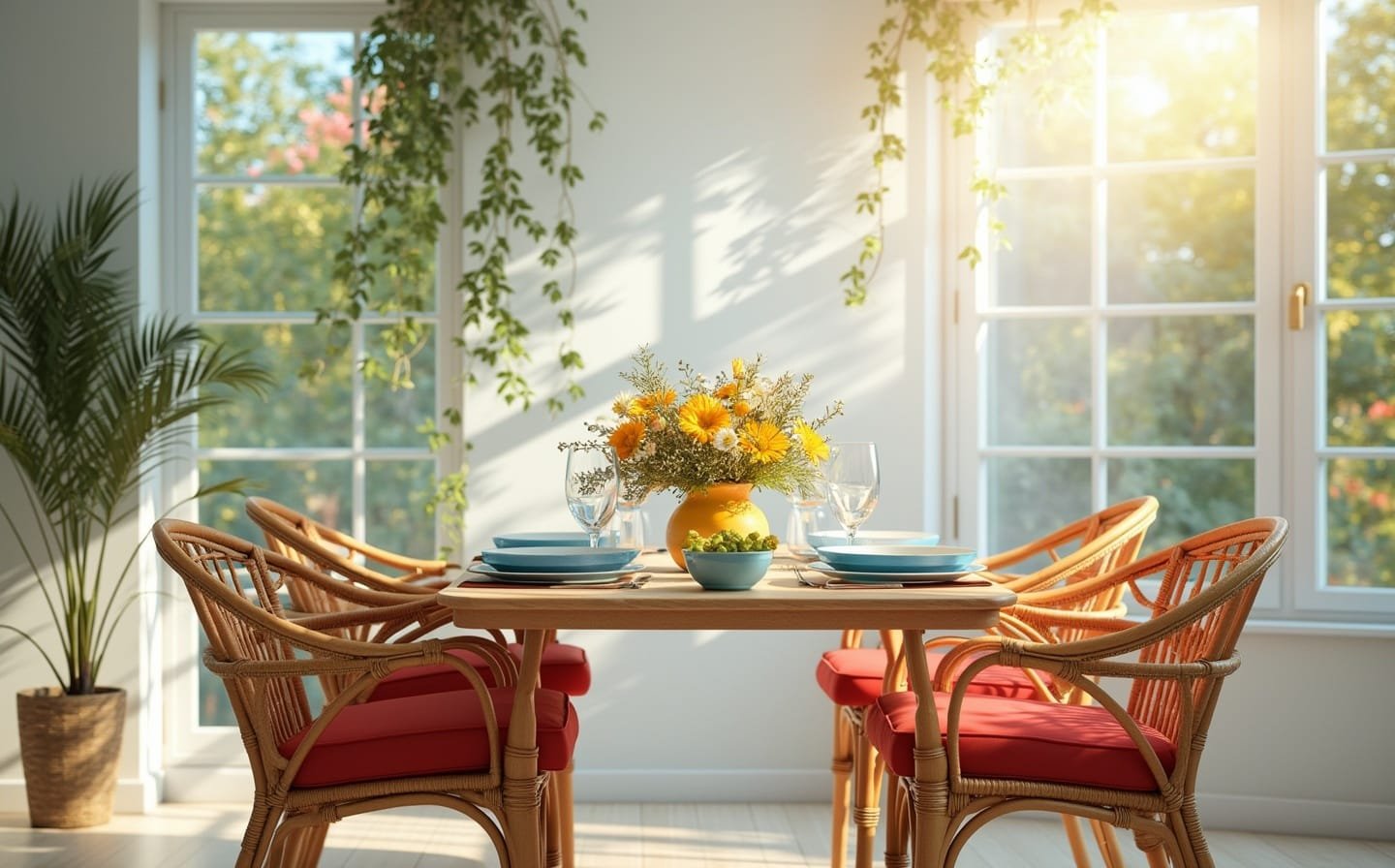 4) Rattan Chairs With Plush Cushions