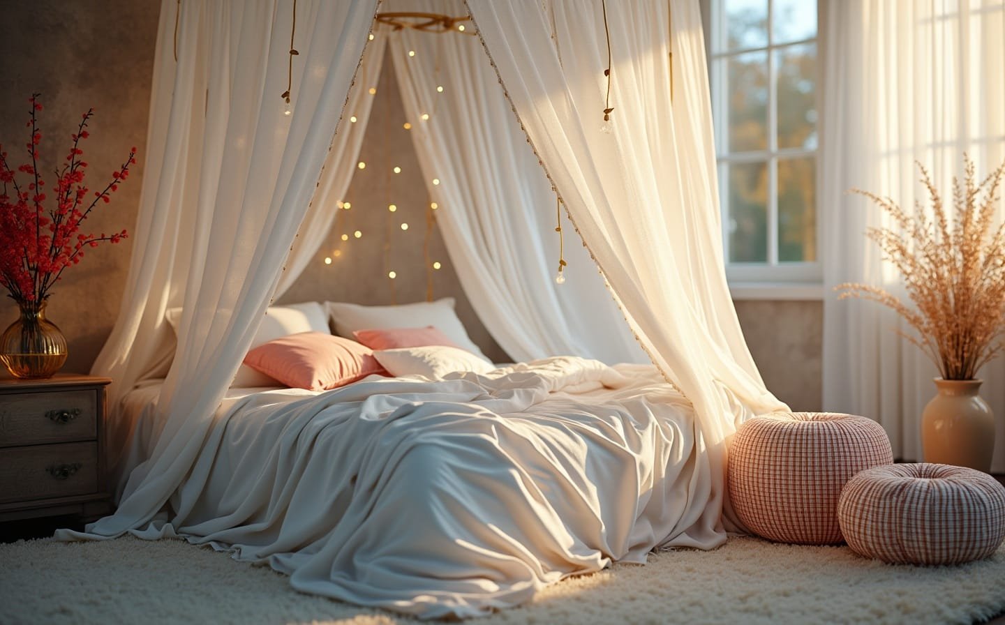 5) Airy White Canopy For The Bed