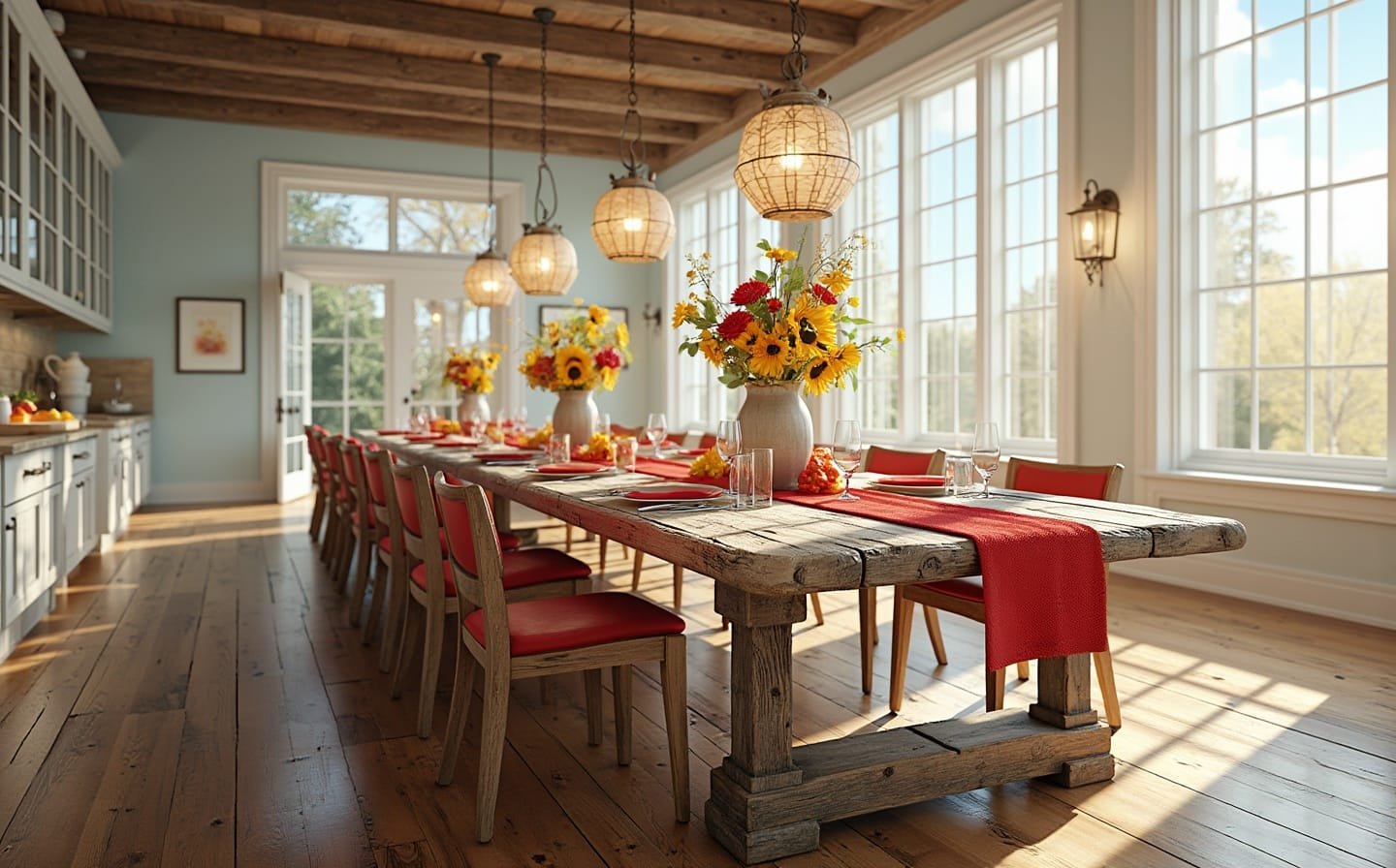 6) Large Farmhouse-style Dining Table