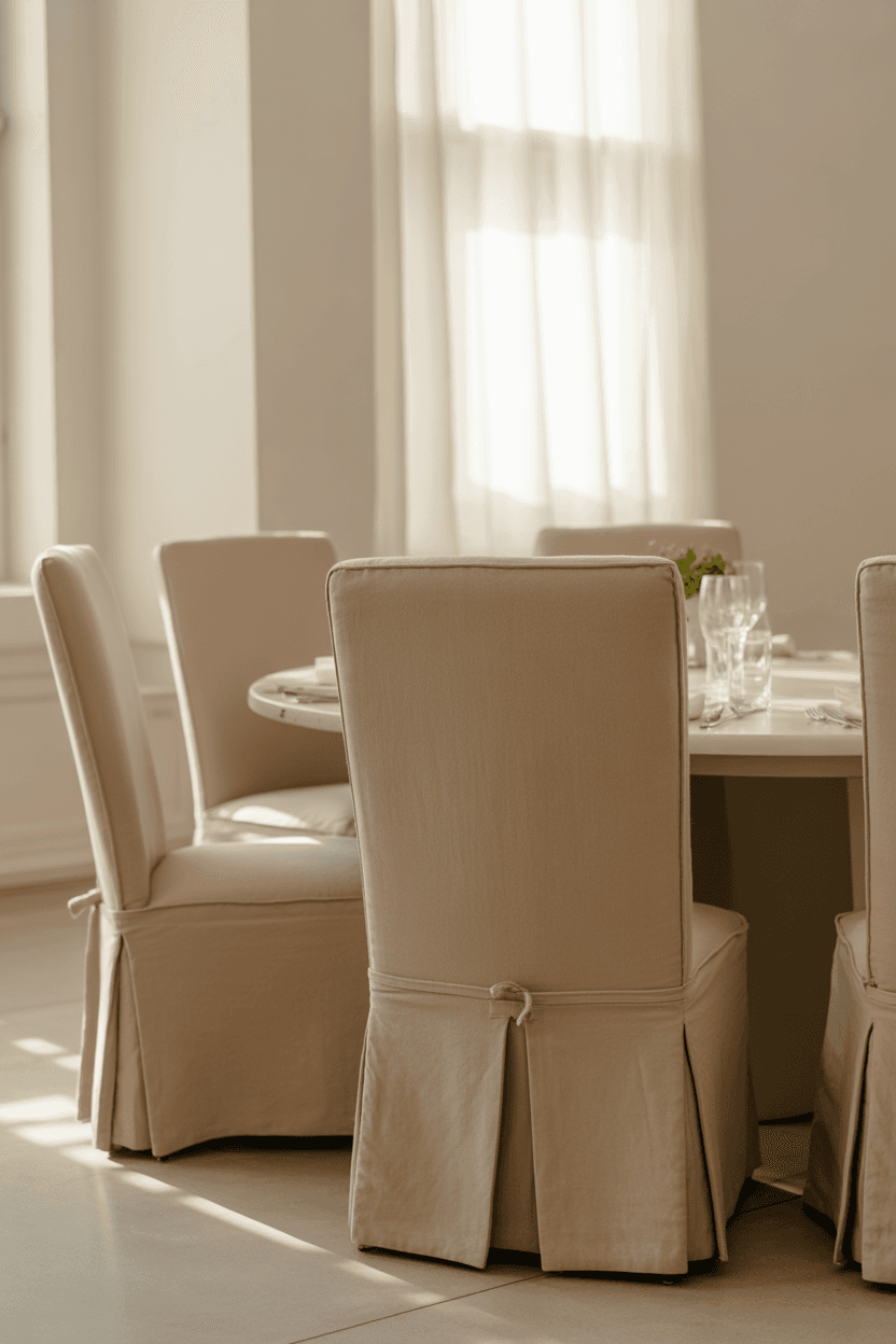 Comfortable upholstered dining chairs surrounding a wooden table.
