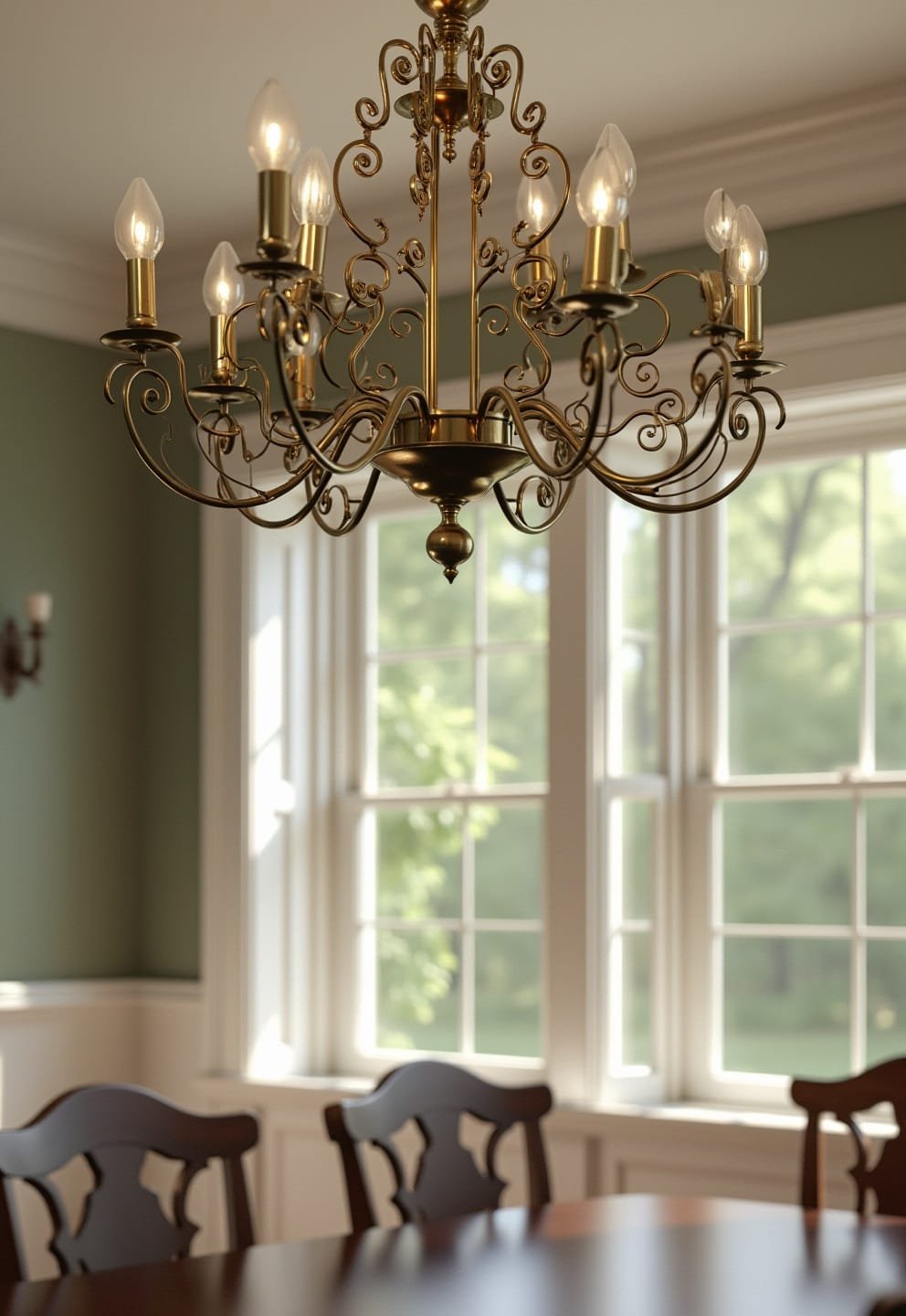 3) Colonial Revival Brass Chandelier